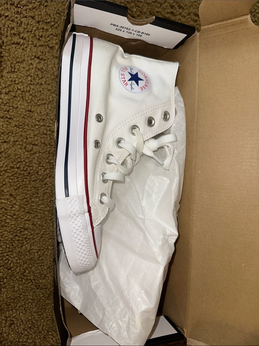 Converse Women’s 6 | Men’s 4 White High-Top Canvas Sneakers w Red & Navy Stripe